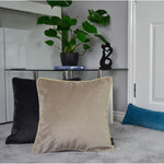 Load image into Gallery viewer, McAlister Textiles Matt Beige Mink Contrast Piped Velvet Cushion Cushions and Covers