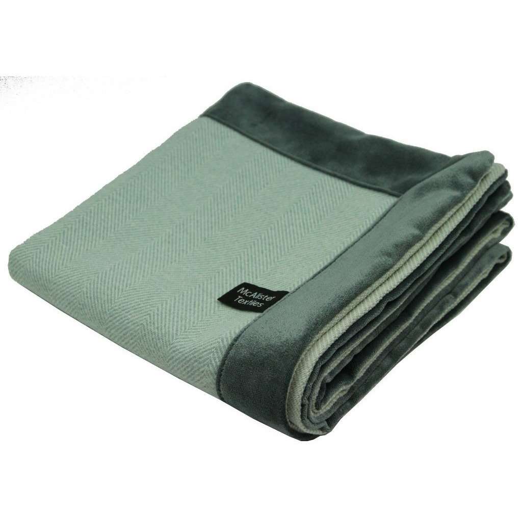 Duck Egg Blue Throw Blanket with Velvet Edging McAlister Textiles McAlister Textiles