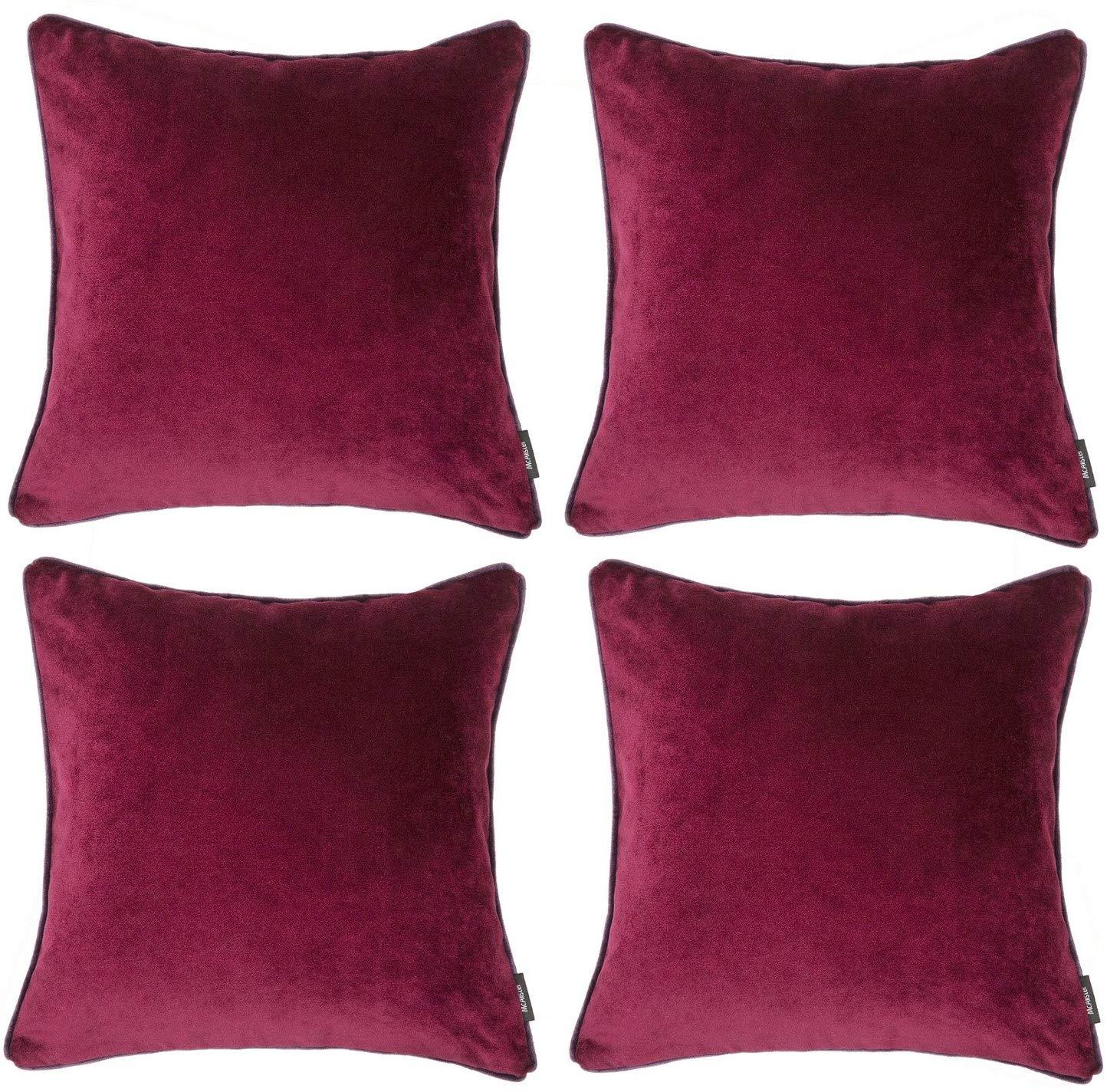 McAlister Textiles Matt Wine Red Velvet 43cm x 43cm Contrast Piped Cushion Sets Cushions and Covers 