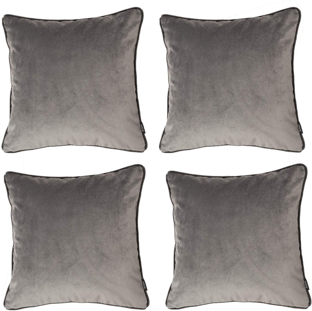 McAlister Textiles Matt Soft Silver Velvet 43cm x 43cm Contrast Piped Cushion Sets Cushions and Covers 