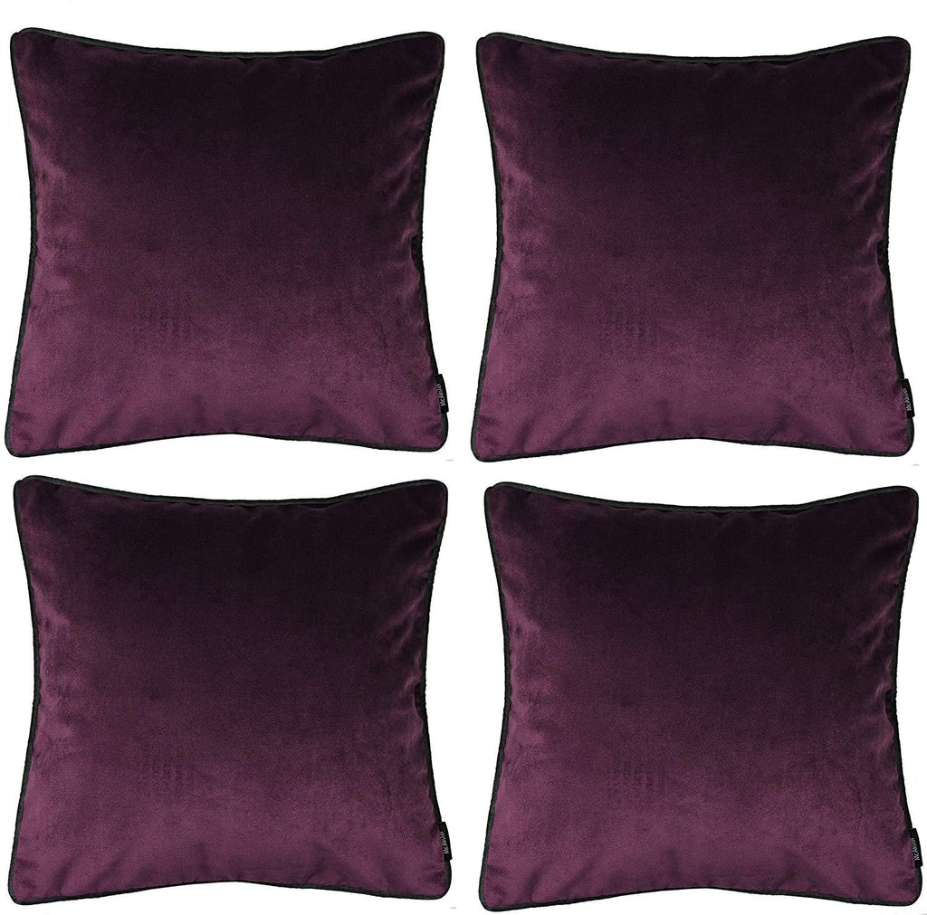 McAlister Textiles Matt Aubergine Purple Velvet 43cm x 43cm Piped Cushion Sets Cushions and Covers 