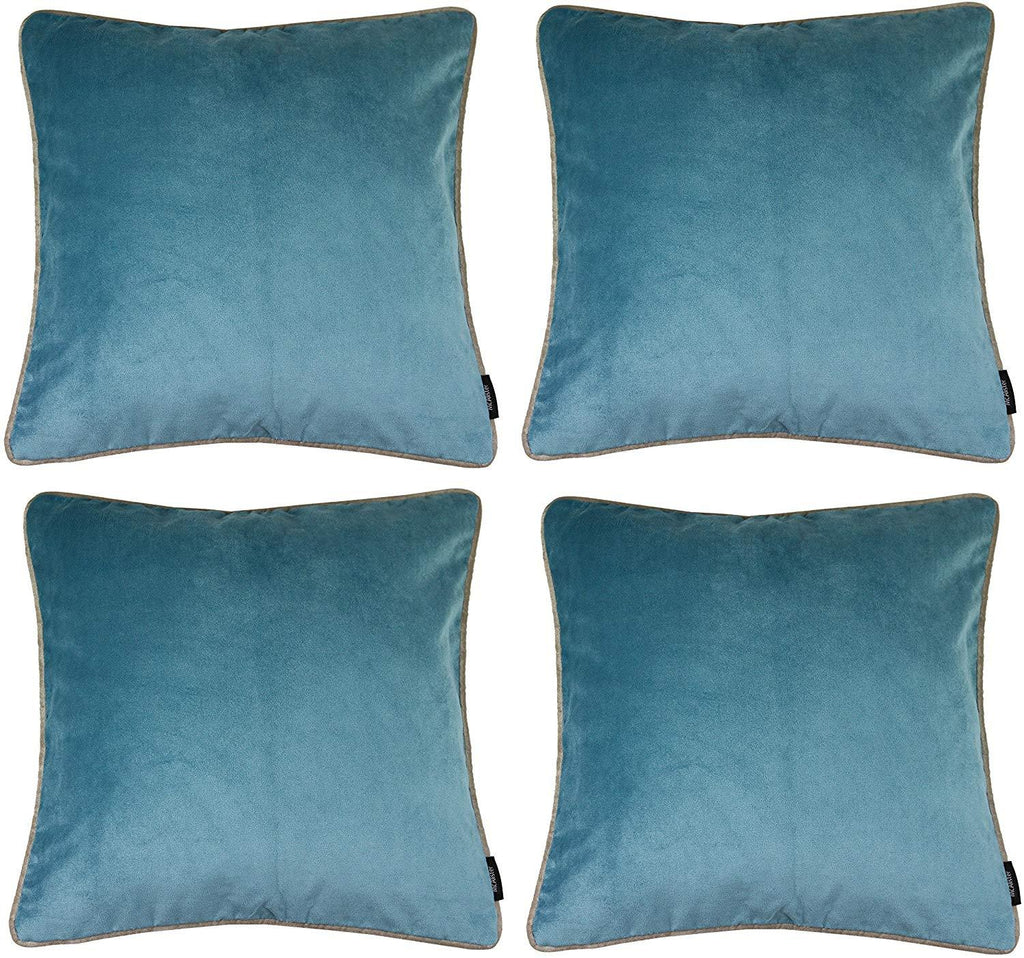 McAlister Textiles Matt Duck Egg Blue Velvet 43cm x 43cm Contrast Piped Cushion Sets Cushions and Covers 