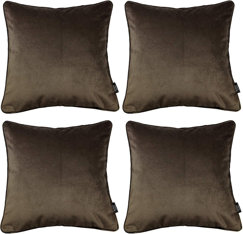 McAlister Textiles Matt Mocha Brown Velvet 43cm x 43cm Piped Cushion Sets Cushions and Covers 