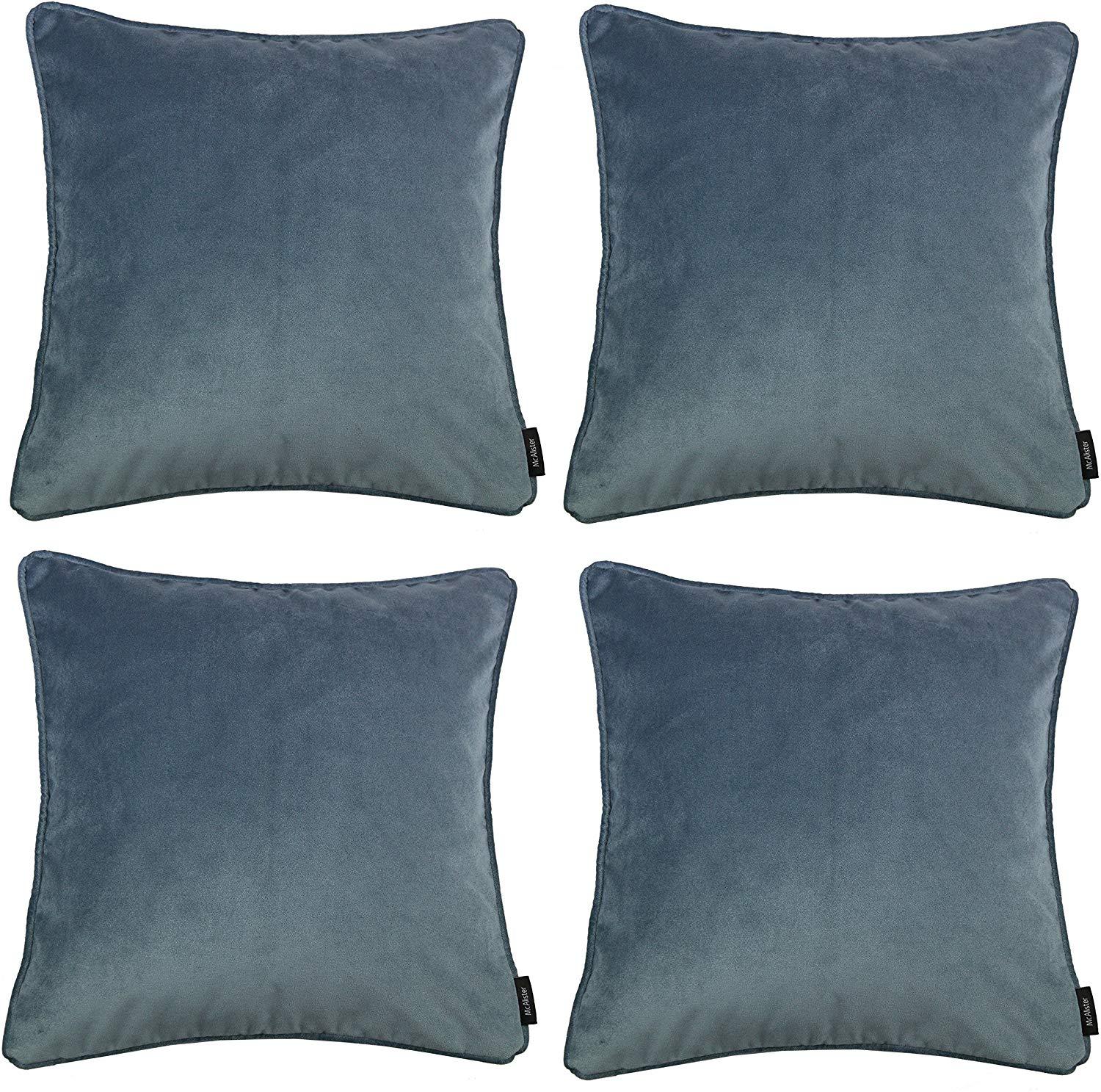 McAlister Textiles Matt Petrol Blue Velvet 43cm x 43cm Piped Cushion Sets Cushions and Covers 