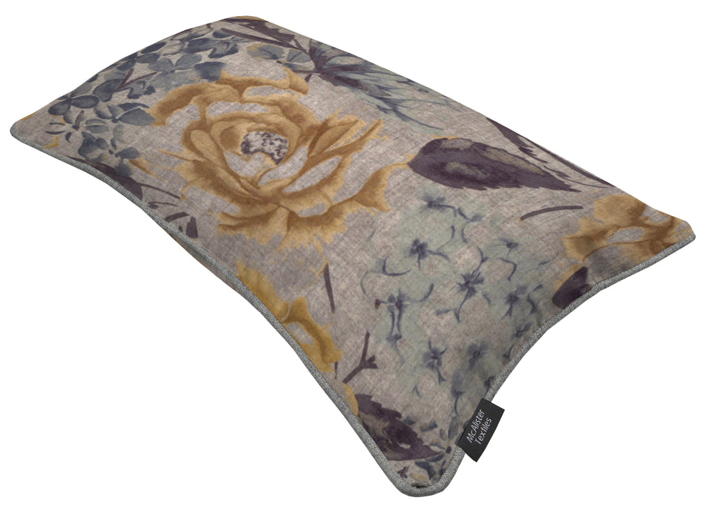 McAlister Textiles Blooma Blue, Grey and Ochre Floral Cushion Cushions and Covers 