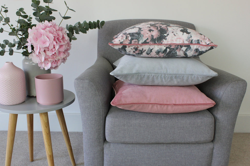 McAlister Textiles Matt Dove Grey Piped Velvet Cushion Cushions and Covers 