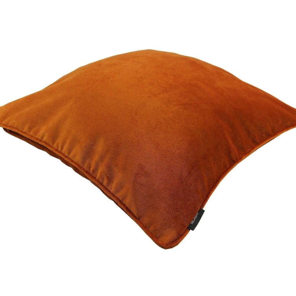 McAlister Textiles Matt Burnt Orange Piped Velvet Cushion Cushions and Covers 