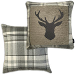 Load image into Gallery viewer, McAlister Textiles Stag Charcoal Grey Tartan 43cm x 43cm Cushion Set Cushions and Covers Set of 2 cushions 
