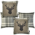 Load image into Gallery viewer, McAlister Textiles Stag Charcoal Grey Tartan 43cm x 43cm Cushion Set Cushions and Covers Set of 4 cushions 
