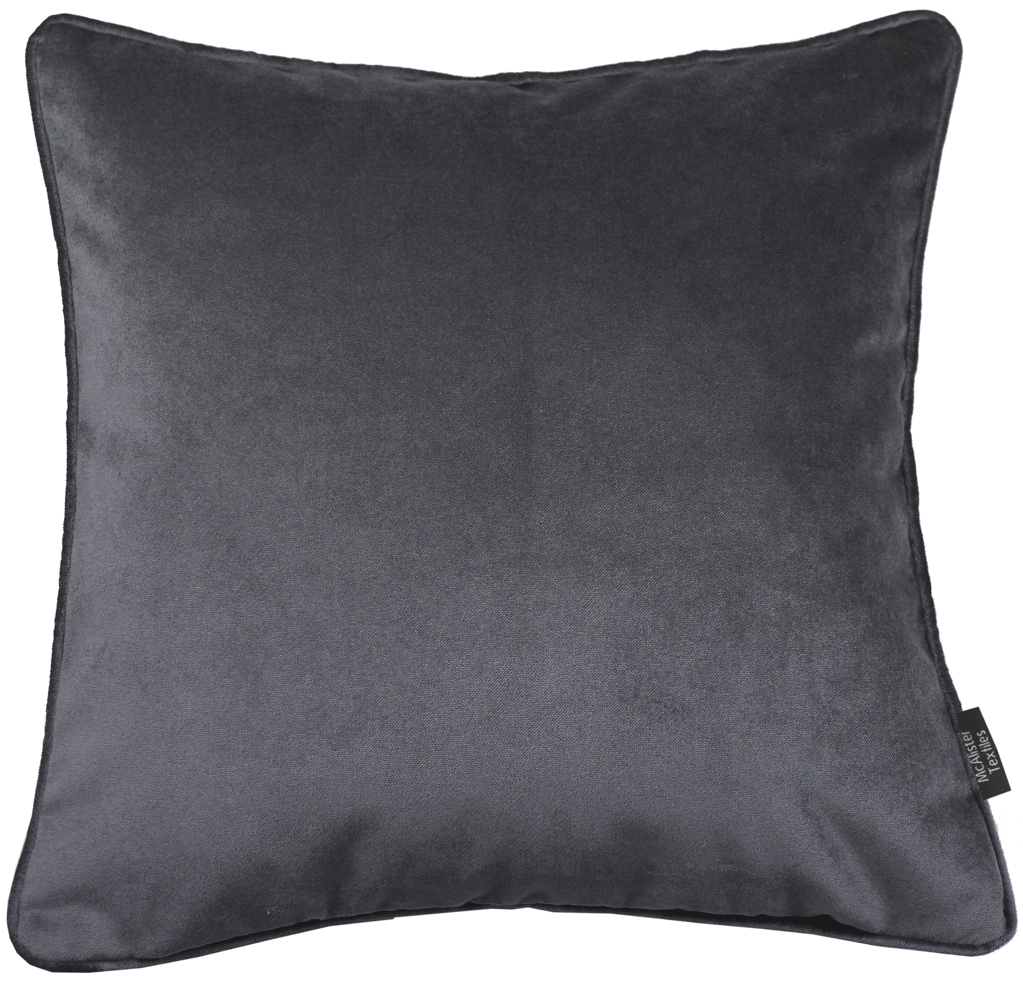 McAlister Textiles Matt Charcoal Grey Velvet 43cm x 43cm Contrast Piped Cushion Sets Cushions and Covers 