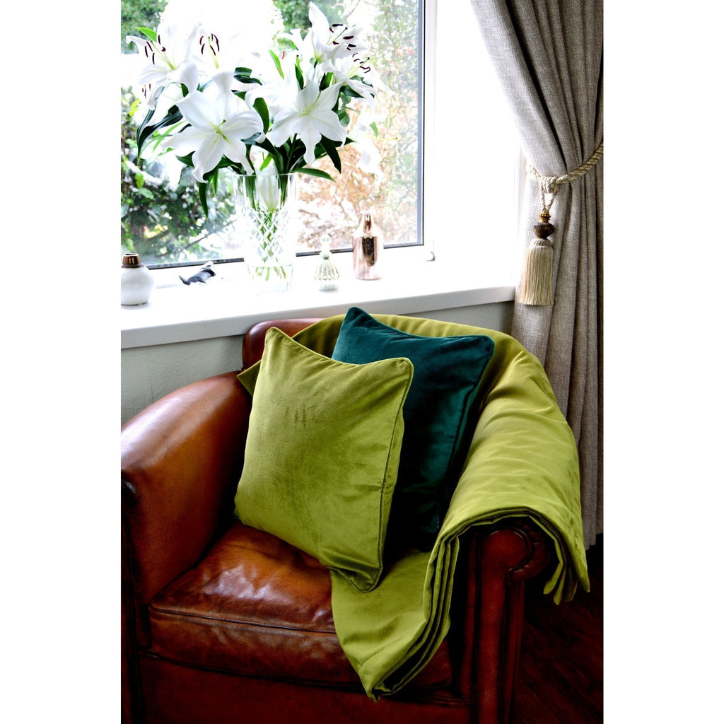 McAlister Textiles Matt Lime Green Piped Velvet Cushion Cushions and Covers 