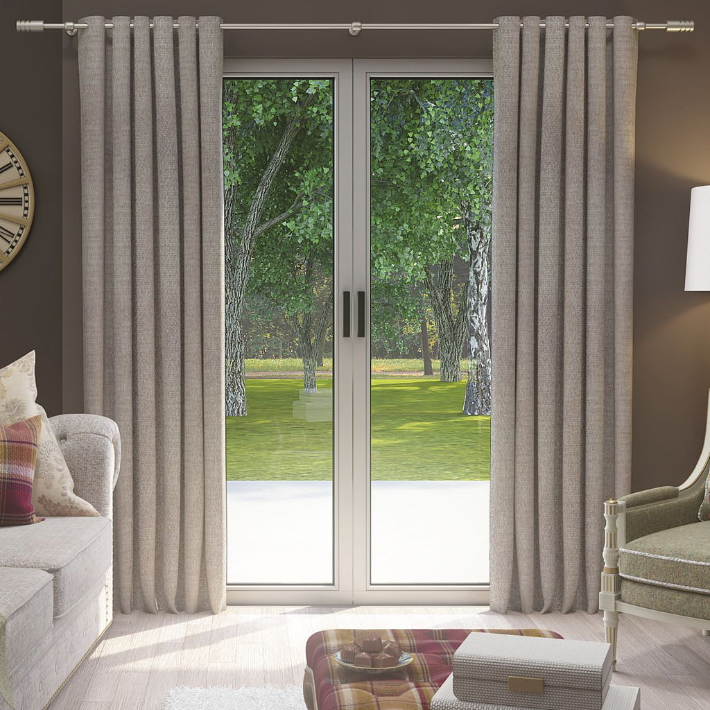 McAlister Textiles Highlands Textured Plain Taupe Curtains Tailored Curtains 