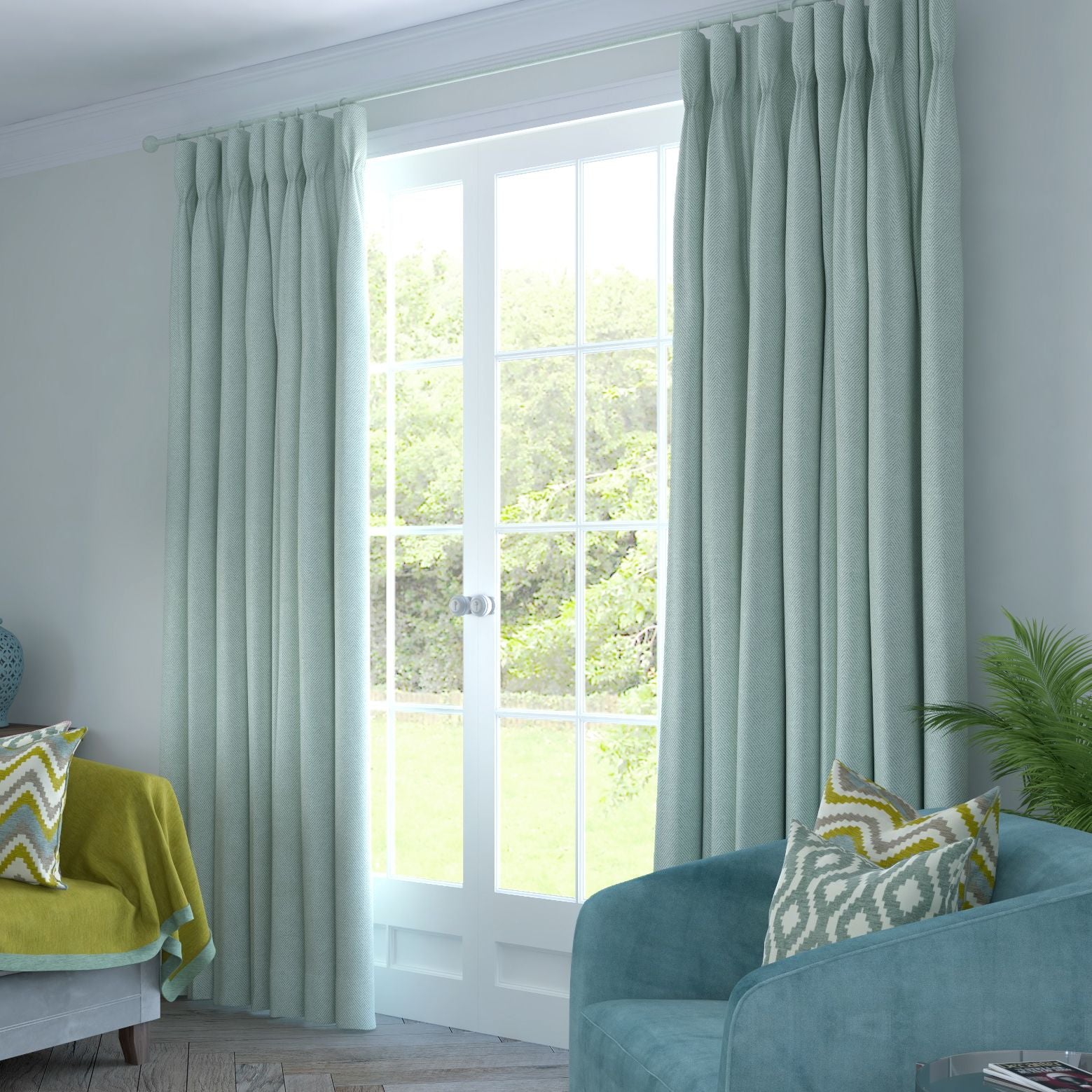 McAlister Textiles Herringbone Duck Egg Blue Curtains