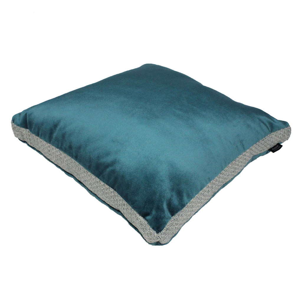 McAlister Textiles Skye Tweed and Velvet Insert Edge Cushion - Teal Cushions and Covers Supplied Filled 50cm x 50cm x 5cm 