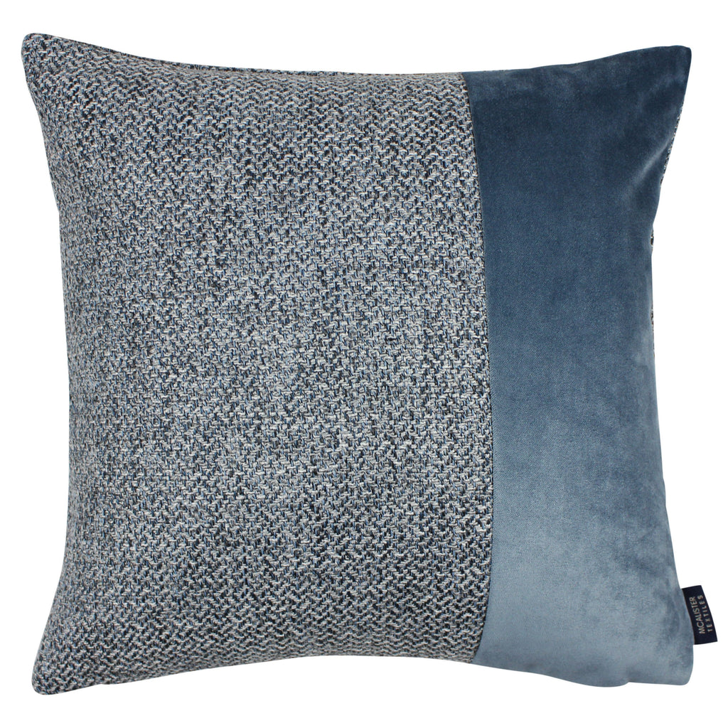 McAlister Textiles Harris Velvet Border Tweed Cushion - Blue & Grey Cushions and Covers Cover Only 43cm x 43cm 