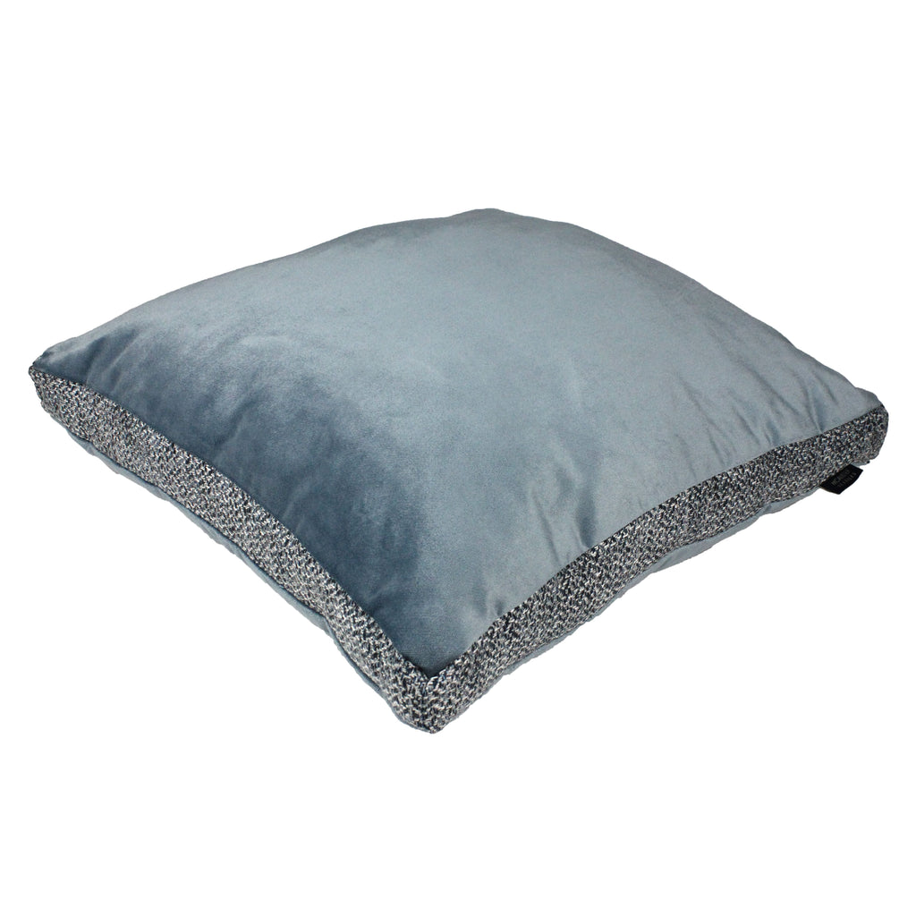 McAlister Textiles Harris Tweed and Velvet Insert Edge Cushion - Blue & Grey Cushions and Covers Supplied Filled 43cm x 43cm x 3cm 
