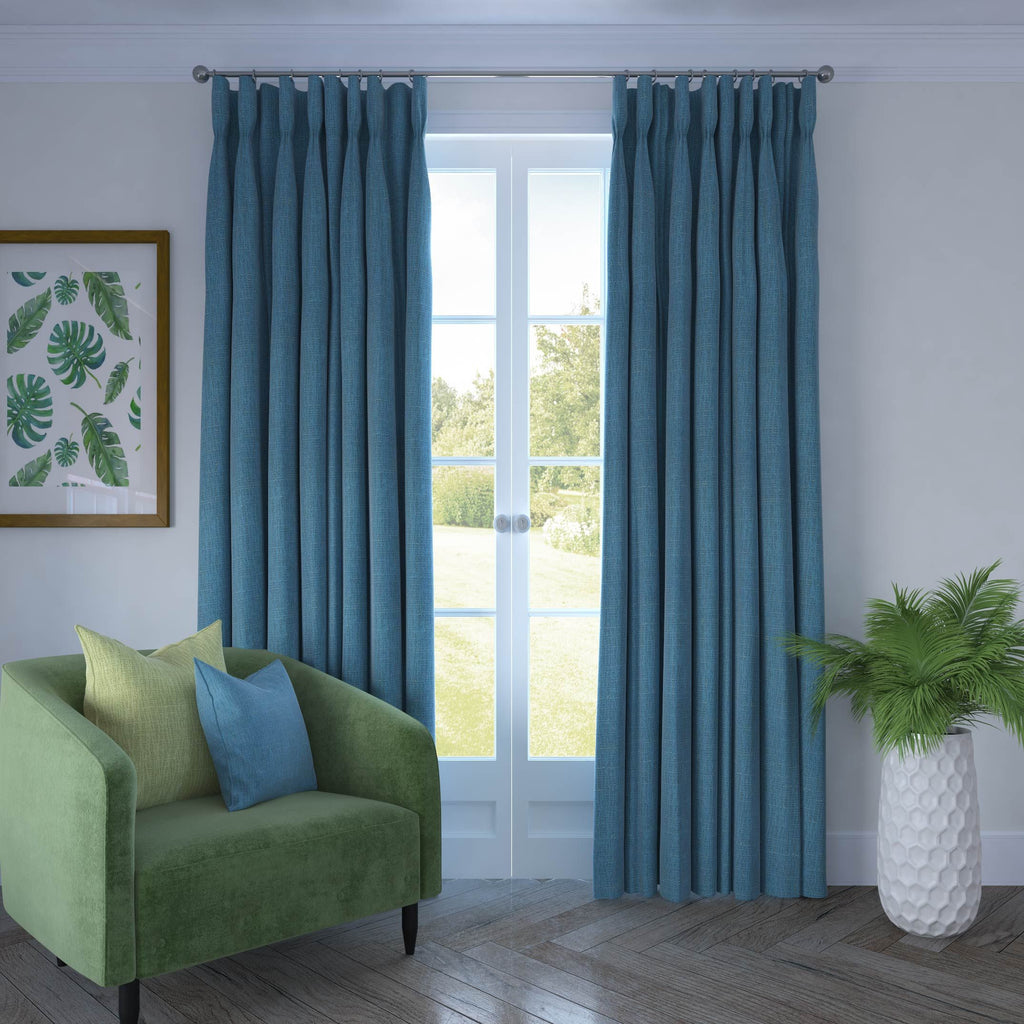 McAlister Textiles Linea Teal Textured Curtains Tailored Curtains 