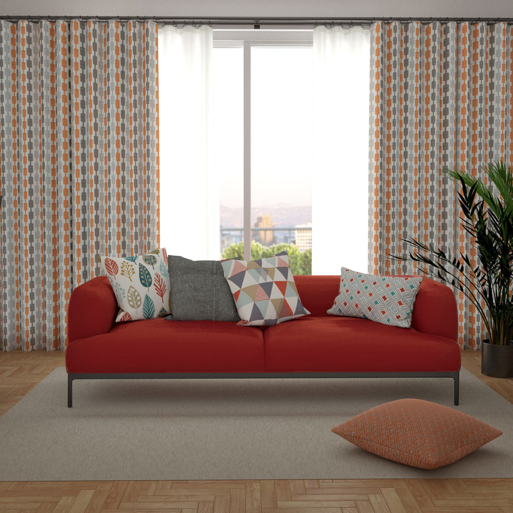 McAlister Textiles Lotta Burnt Orange + Grey Curtains Tailored Curtains 
