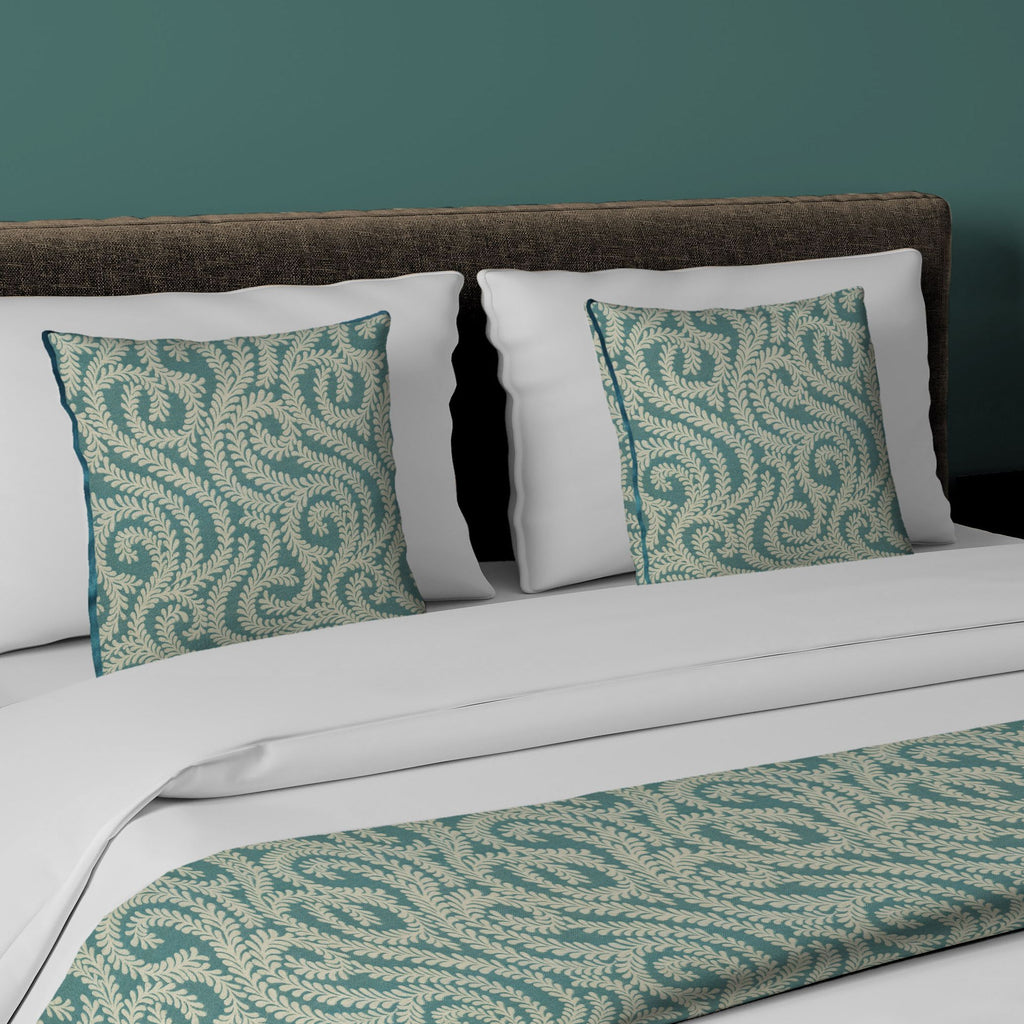 McAlister Textiles Little Leaf Teal Bedding Set Bedding Set Runner (50x240cm) + 2x Cushion Covers 