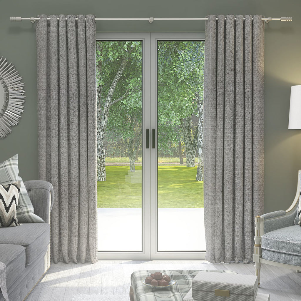 McAlister Textiles Highlands Textured Plain Charcoal Grey Curtains Tailored Curtains 