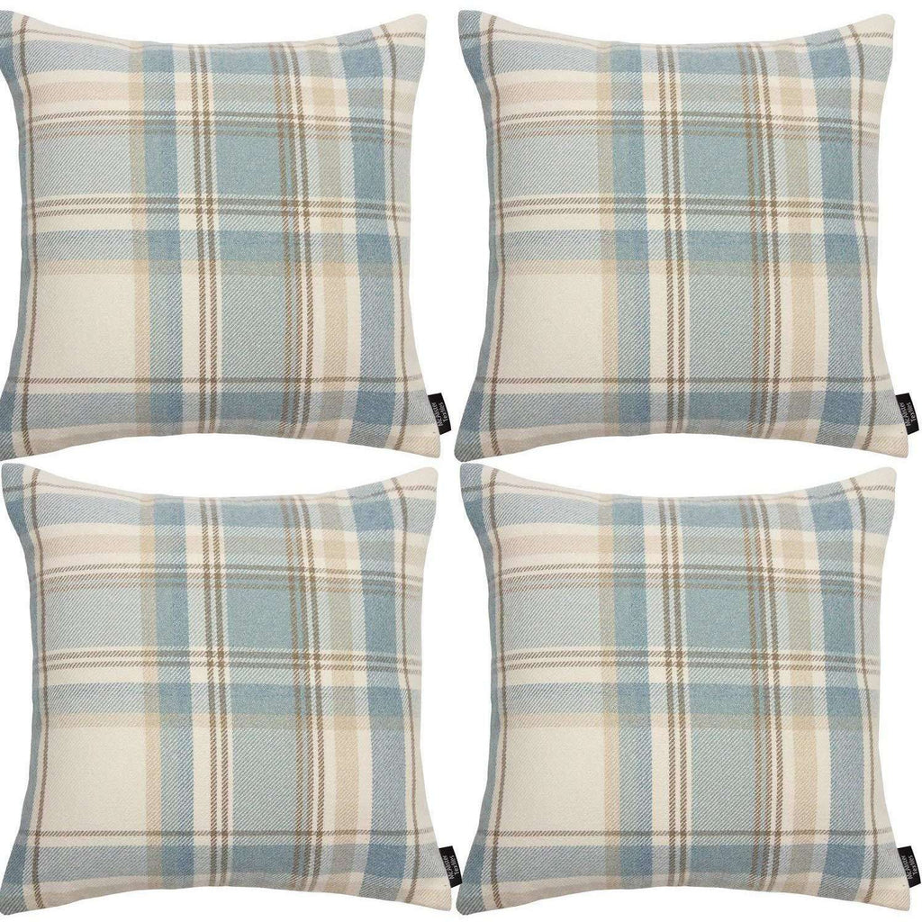 McAlister Textiles Heritage Duck Egg Blue Tartan 43cm x 43cm Cushion Sets Cushions and Covers Cushion Covers Set of 4 