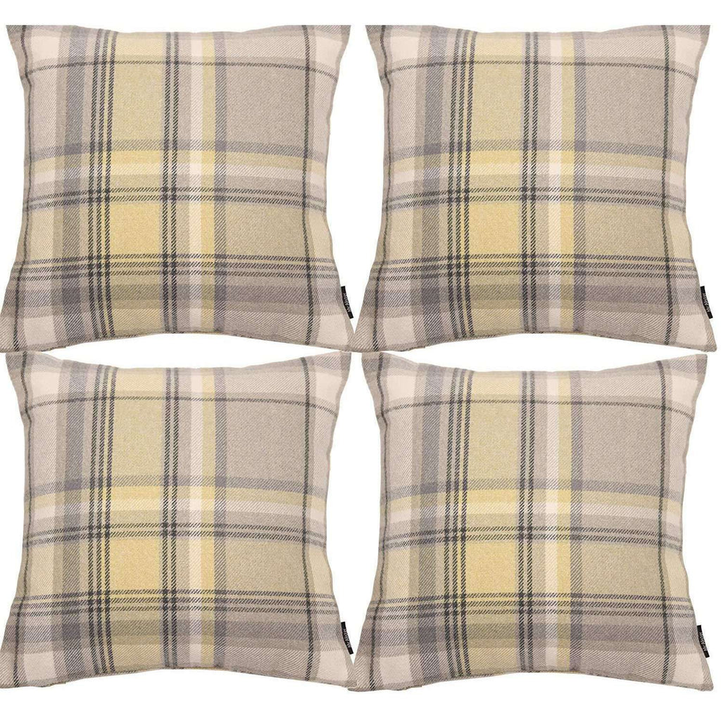 McAlister Textiles Heritage Yellow + Grey Tartan 43cm x 43cm Cushion Sets Cushions and Covers Cushion Covers Set of 4 