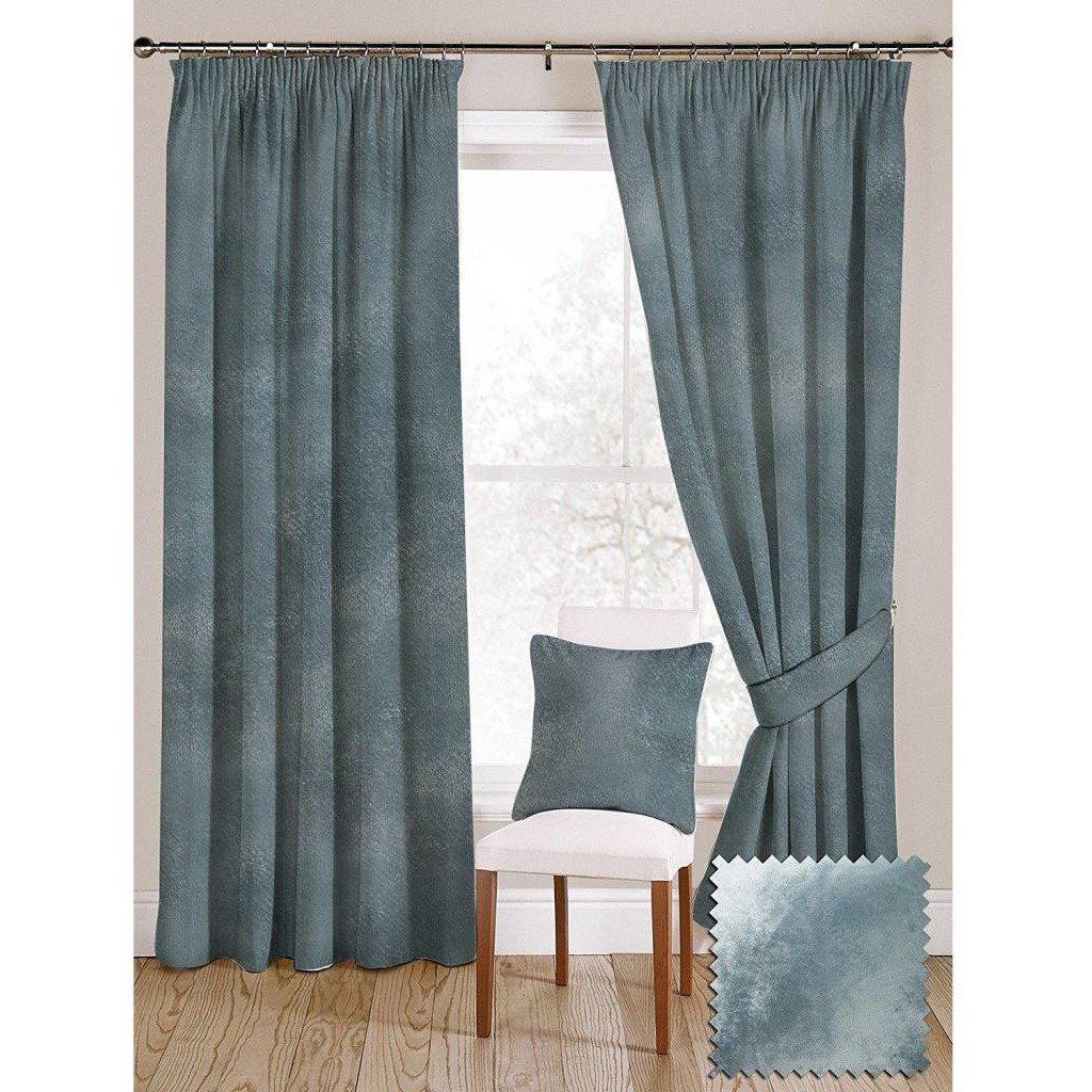 McAlister Textiles Duck Egg Blue Crushed Velvet Curtains Tailored Curtains 