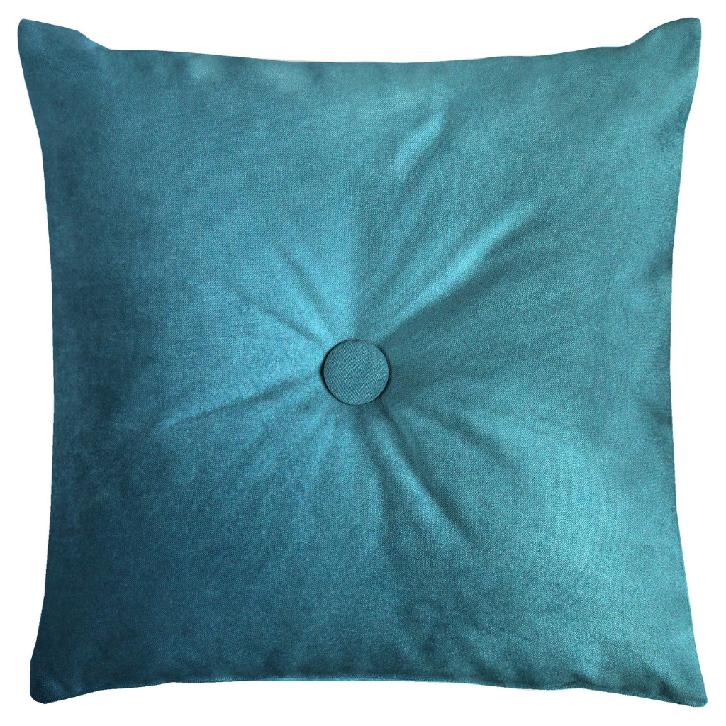 McAlister Textiles Matt Blue Teal Velvet Button Cushions Cushions and Covers Polyester Filler 43cm x 43cm 