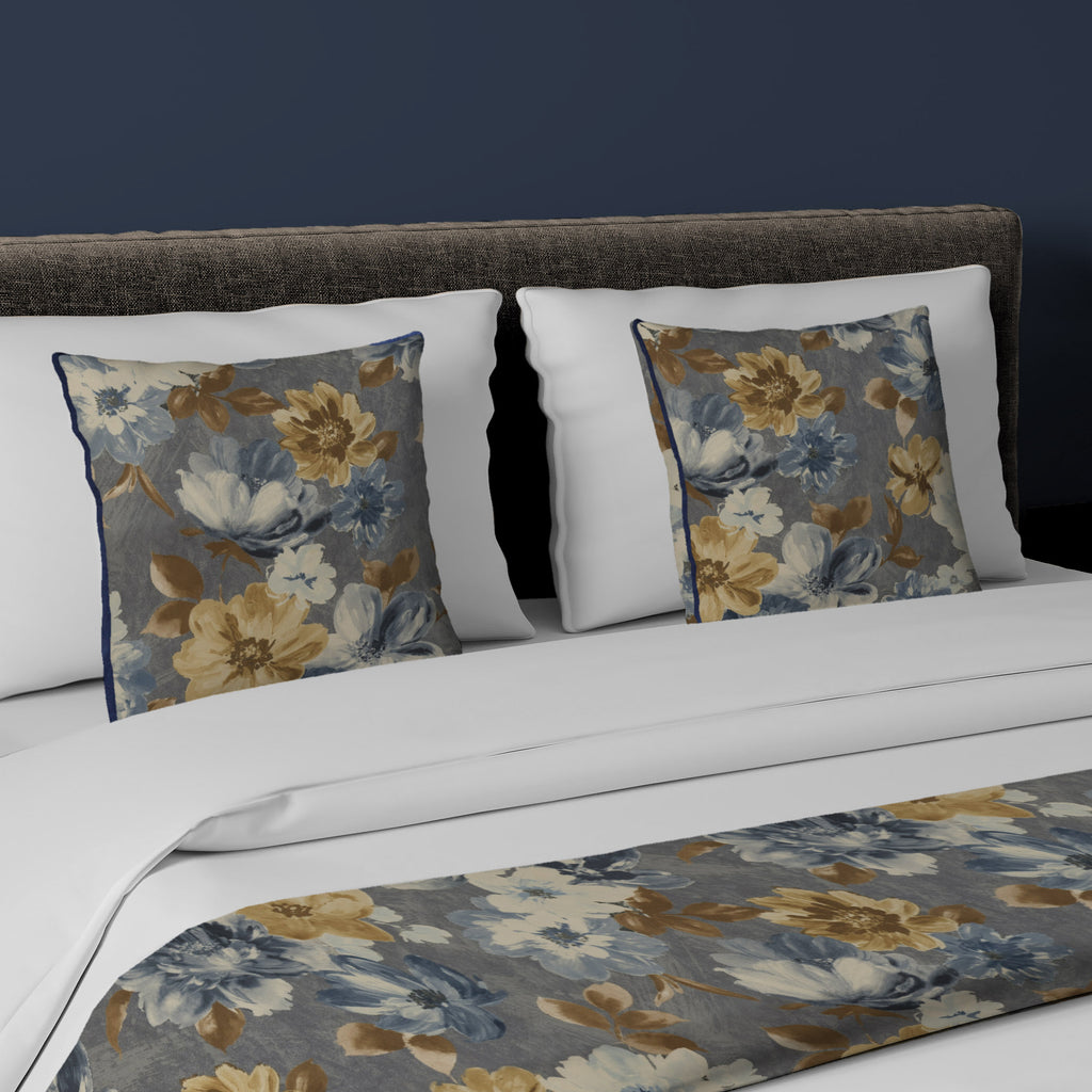 McAlister Textiles Camilla Navy. Grey and Ochre Bedding Set Bedding Set Runner (50x165cm) + 1x Cushion Cover 