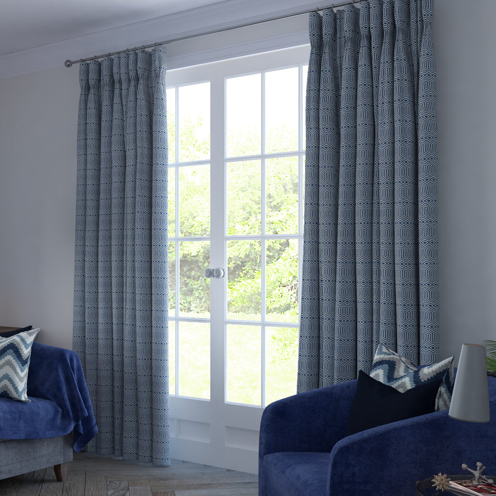 McAlister Textiles Colorado Geometric Blue Curtains Tailored Curtains 