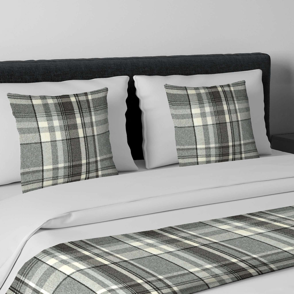 McAlister Textiles Heritage Charcoal Grey Tartan Bedding Set Bedding Set Runner (50x240cm) + 2x Cushion Covers 