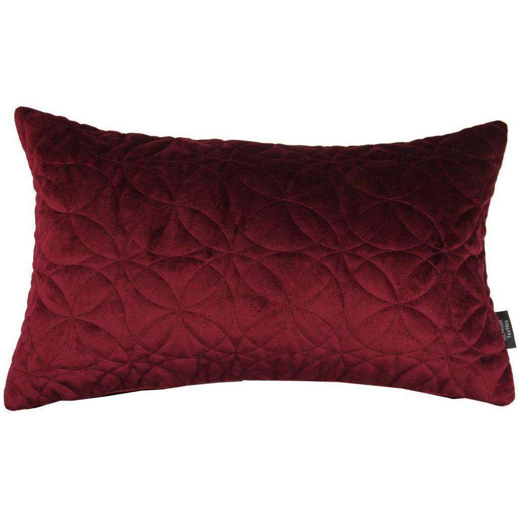 McAlister Textiles Round Quilted Wine Red Velvet Pillow Pillow Cover Only 50cm x 30cm 