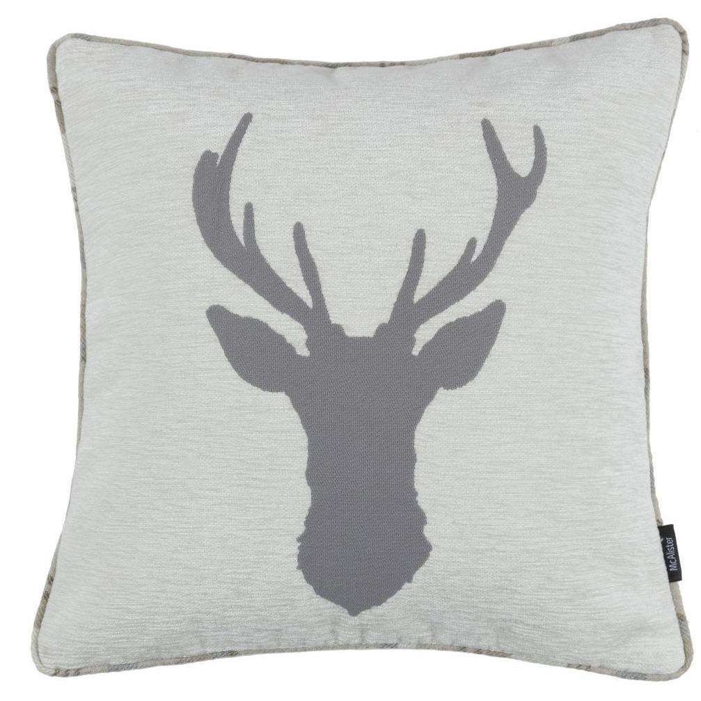 McAlister Textiles Stag Pale Beige Grey Tartan Cushion Cushions and Covers Cover Only 