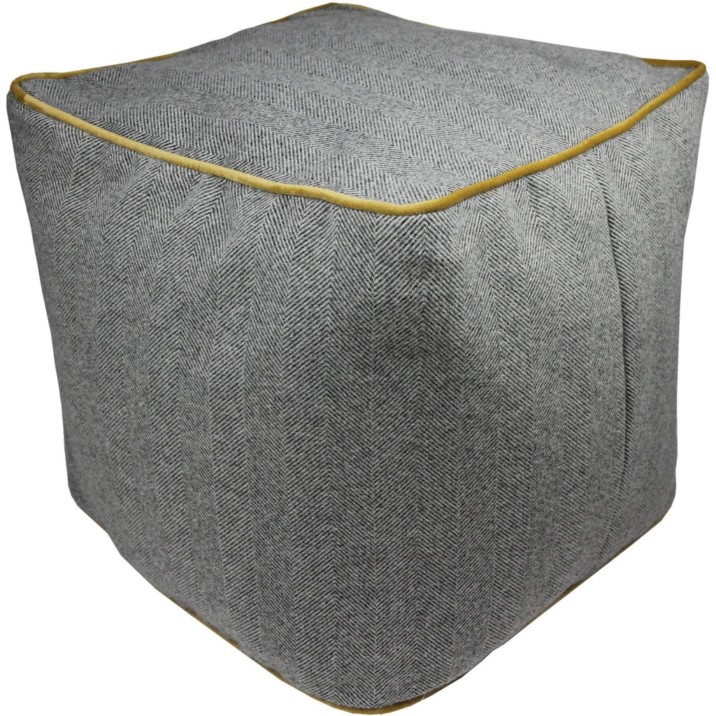 McAlister Textiles Deluxe Herringbone Grey + Yellow Cube Seat Stool Square Stool 