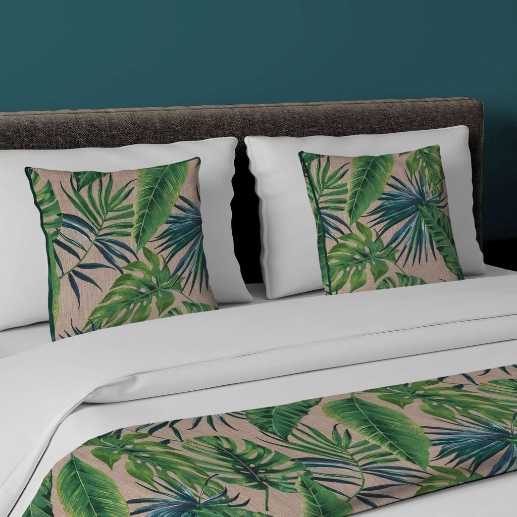 McAlister Textiles Palm Leaf New Velvet Print Bedding Set Bedding Set Runner (50x165cm) + 1x Cushion Cover 