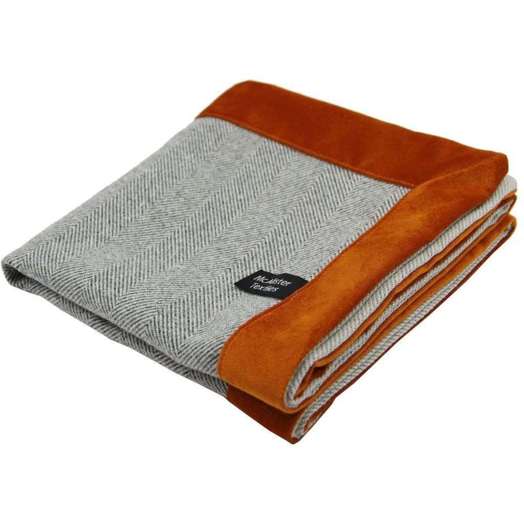 McAlister Textiles Herringbone Boutique Grey + Orange Throw Blankets & Runners Throws and Runners Regular (130cm x 200cm) 