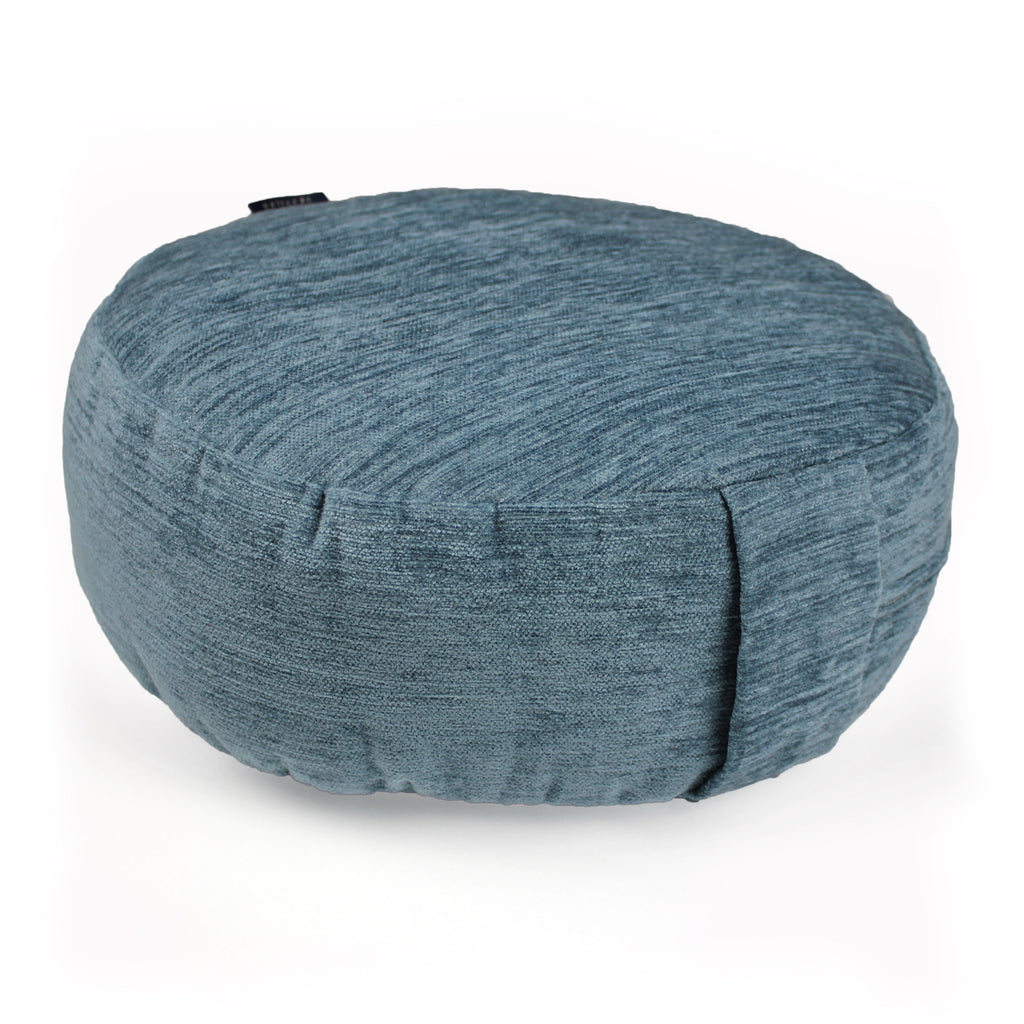 McAlister Textiles Plain Chenille Blue Circular Yoga Cushion Yoga Cushions 