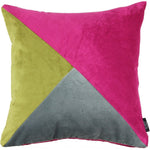 Load image into Gallery viewer, McAlister Textiles Diagonal Patchwork Velvet Pink, Green + Grey Cushion Cushions and Covers Cover Only 43cm x 43cm 
