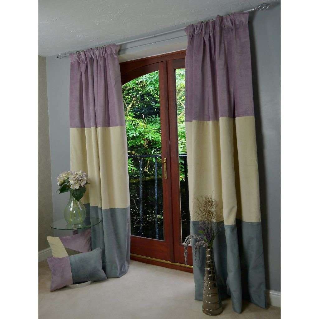 McAlister Textiles Patchwork Velvet Purple, Gold + Grey Curtains Tailored Curtains 