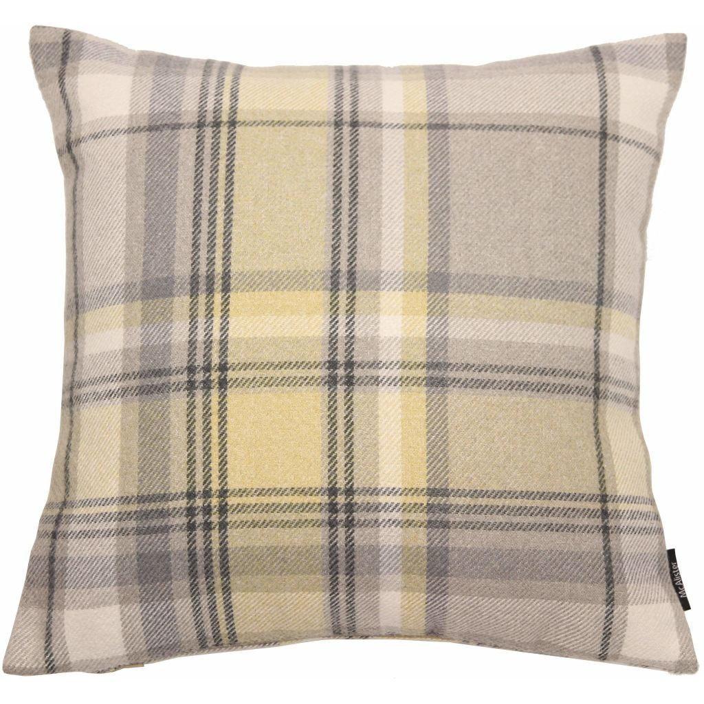 McAlister Textiles Heritage Yellow + Grey Tartan Cushion Cushions and Covers Cover Only 43cm x 43cm 
