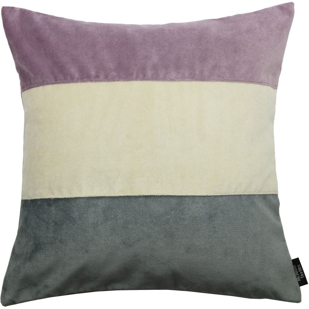 McAlister Textiles Straight Patchwork Velvet Purple, Gold + Grey Cushion Cushions and Covers Cover Only 43cm x 43cm 