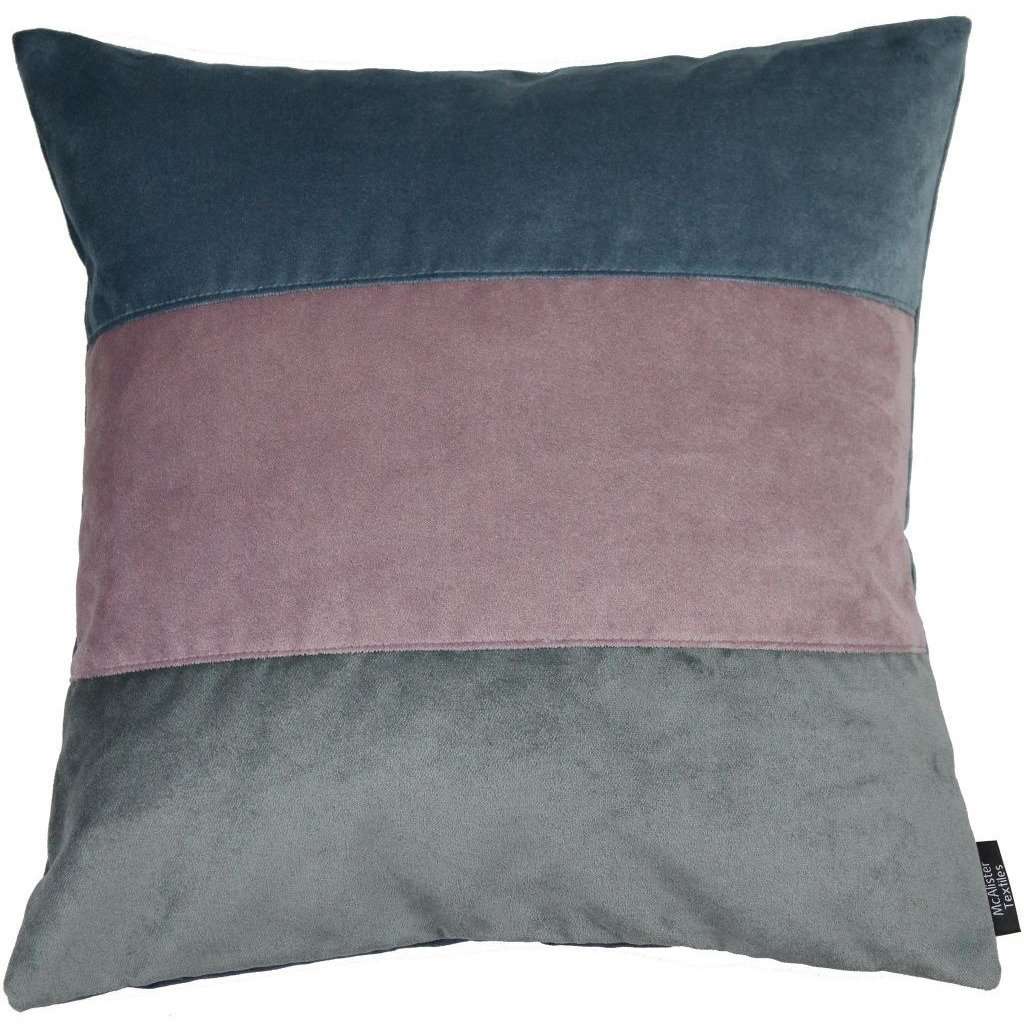 McAlister Textiles Straight Patchwork Velvet Blue, Purple + Grey Cushion Cushions and Covers Cover Only 43cm x 43cm 
