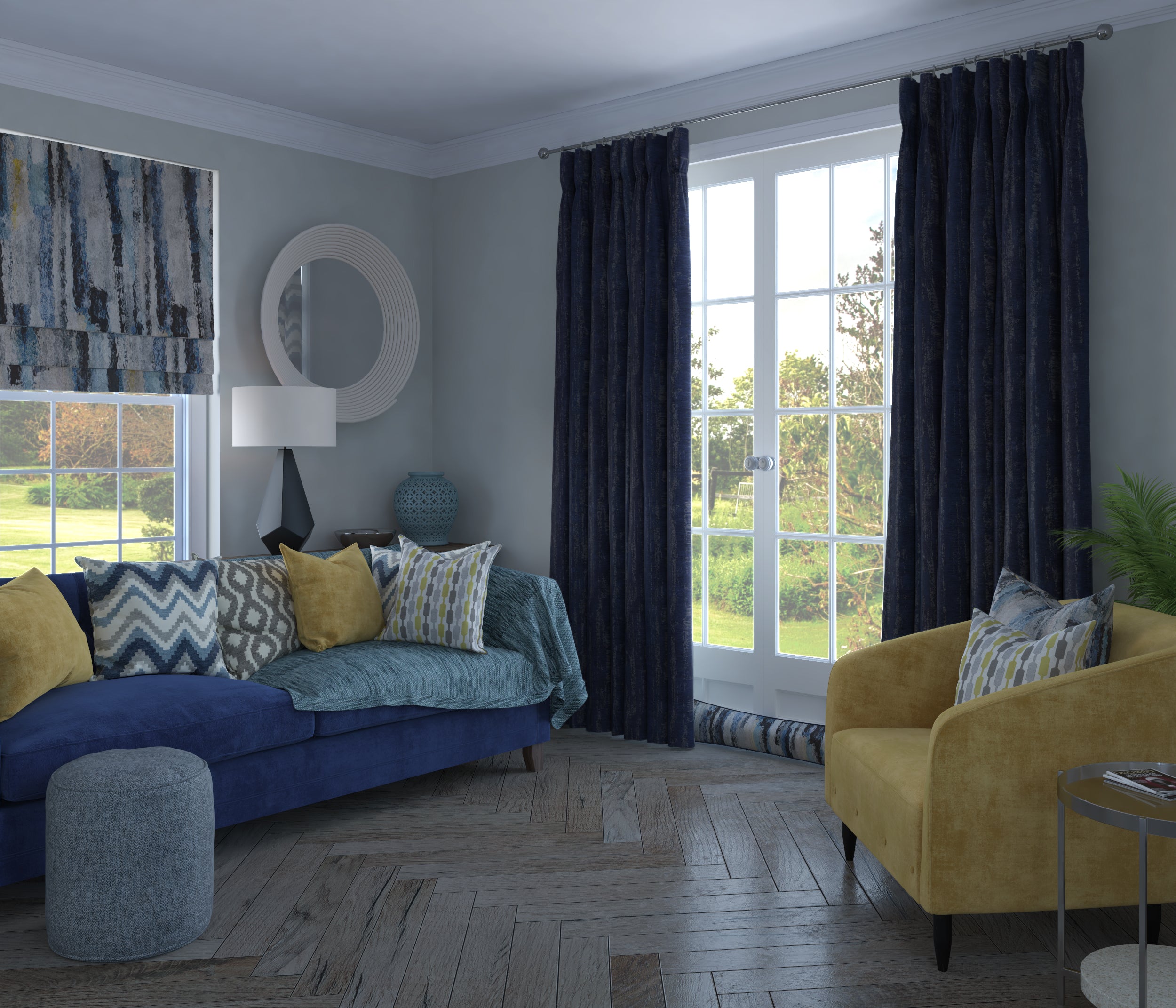 McAlister Textiles Textured Chenille Navy Blue Curtains Tailored Curtains 