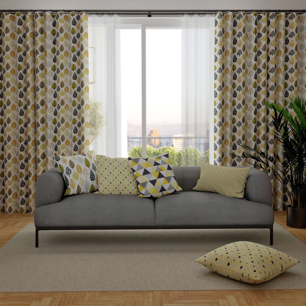 McAlister Textiles Magda Ochre Yellow and Grey FR Curtains Tailored Curtains 