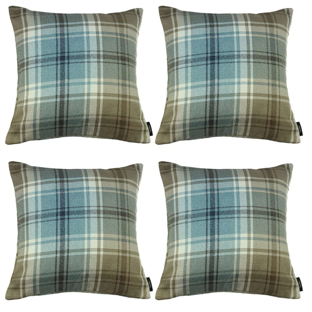 McAlister Textiles Angus Duck Egg Blue Tartan 43cm x 43cm Cushion Sets Cushions and Covers Cushion Covers Set of 4 