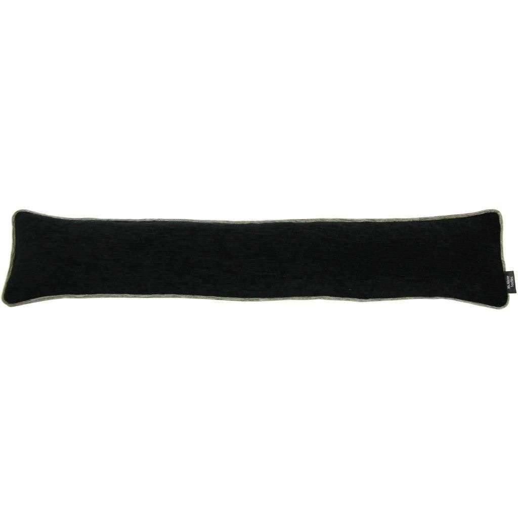 McAlister Textiles Plain Chenille Contrast Piped Black + Grey Draught Excluder Draught Excluders 18cm x 80cm 