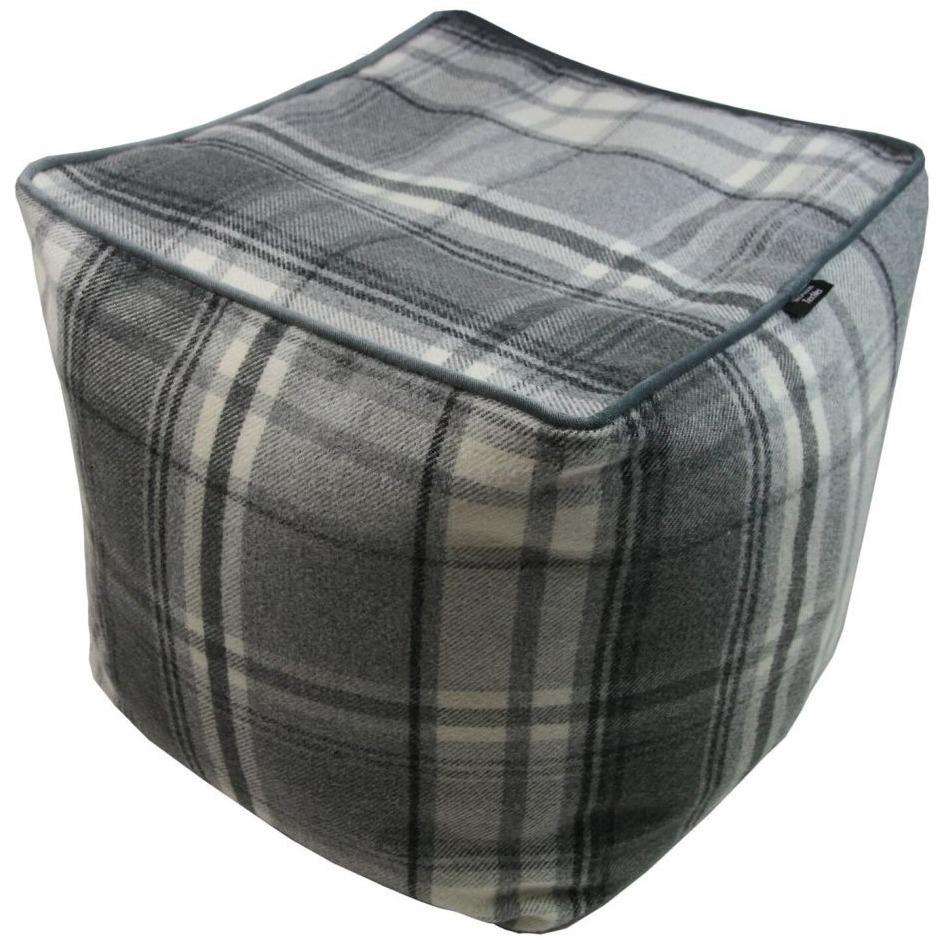 McAlister Textiles Deluxe Tartan Charcoal Grey Cube Seat Stool Square Stool 