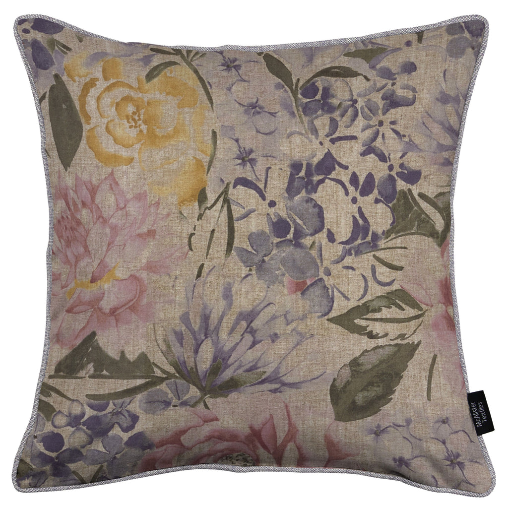 McAlister Textiles Blooma Purple, Pink and Ochre Floral Cushion Cushions and Covers Cover Only 49cm x 49cm 