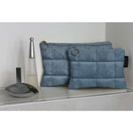 Load image into Gallery viewer, McAlister Textiles Square Pattern Blue Velvet Makeup Bag Set Clutch Bag 
