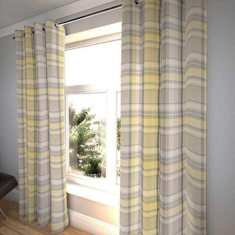 McAlister Textiles Heritage Yellow + Grey Tartan Curtains Tailored Curtains 